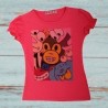 T-shirt fille,  impression singe et strass, coloris rose fuchsia.