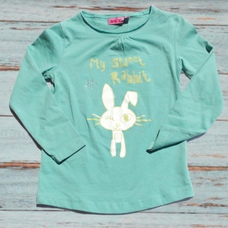 T-shirt fille, à manches longues, Lapin, coloris vert.