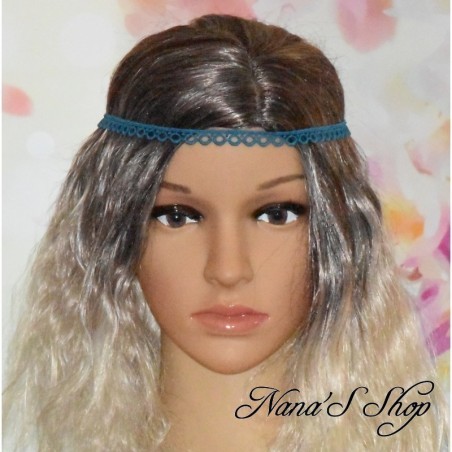 Headband en dentelle, petit rond, différents coloris turquoise.