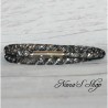 Collier / bracelet double, fine résille noire, effet stardust, coloris argent.