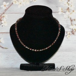 Collier / bracelet double, fine résille noire, effet stardust, coloris rose.