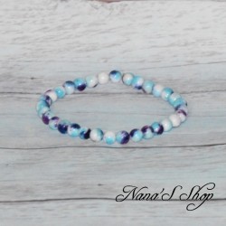 Bracelet élastique en perles, pierre Jadéite et néphrite dégradé violet et bleu.