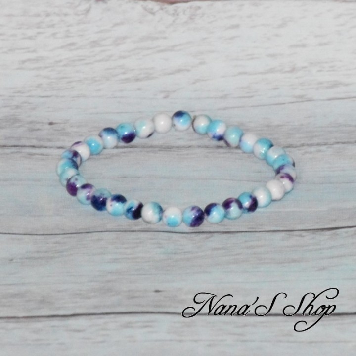 Bracelet élastique en perles, pierre Jadéite et néphrite dégradé violet et bleu.