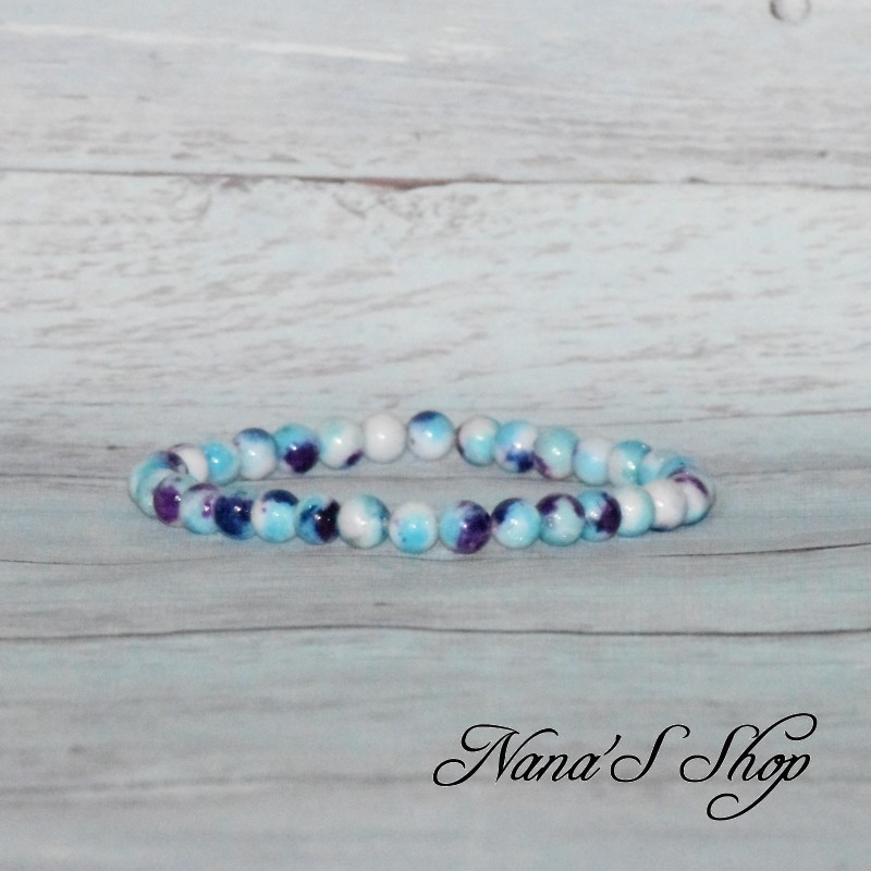 Bracelet élastique en perles, pierre Jadéite et néphrite dégradé violet et bleu.