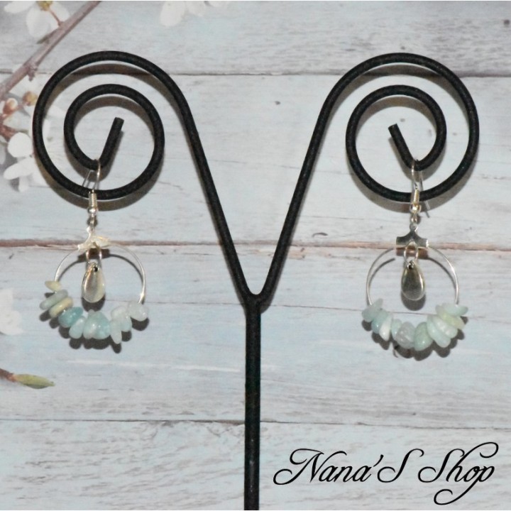 Boucles d'oreilles pierre Amazonite, tons vert menthe.