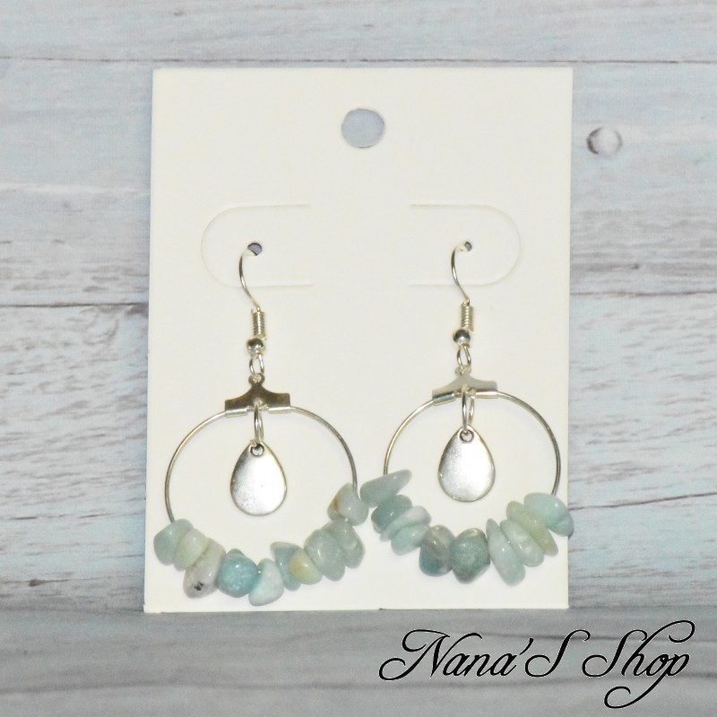 Boucles d'oreilles pierre Amazonite, tons vert menthe.