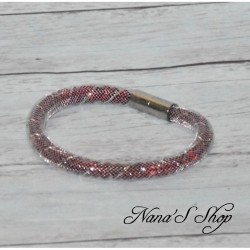 Bracelet fantaisie, grosse résille blanche, Stardust, coloris bordeaux.