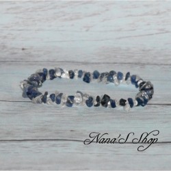 Bracelet élastique perles chips pierre Quartz et Sodalite, ton transparent et bleu.