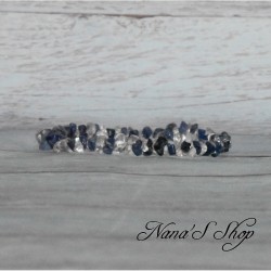 Bracelet élastique perles chips pierre Quartz et Sodalite, ton transparent et bleu.