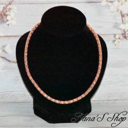 Collier ou bracelet double, tube résille et strass, effet Stardust, coloris orange.