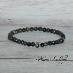Bracelet élastique fin, perles en pierre  Labradorite, tons gris.