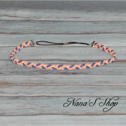 Headband bicolore tressé, en suédine, coloris corail et bleu royal.