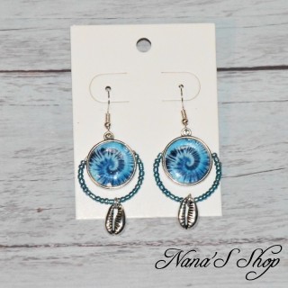 Boucles d'oreilles fantaisie, tie and die, pendentif cauris, modèle 9.